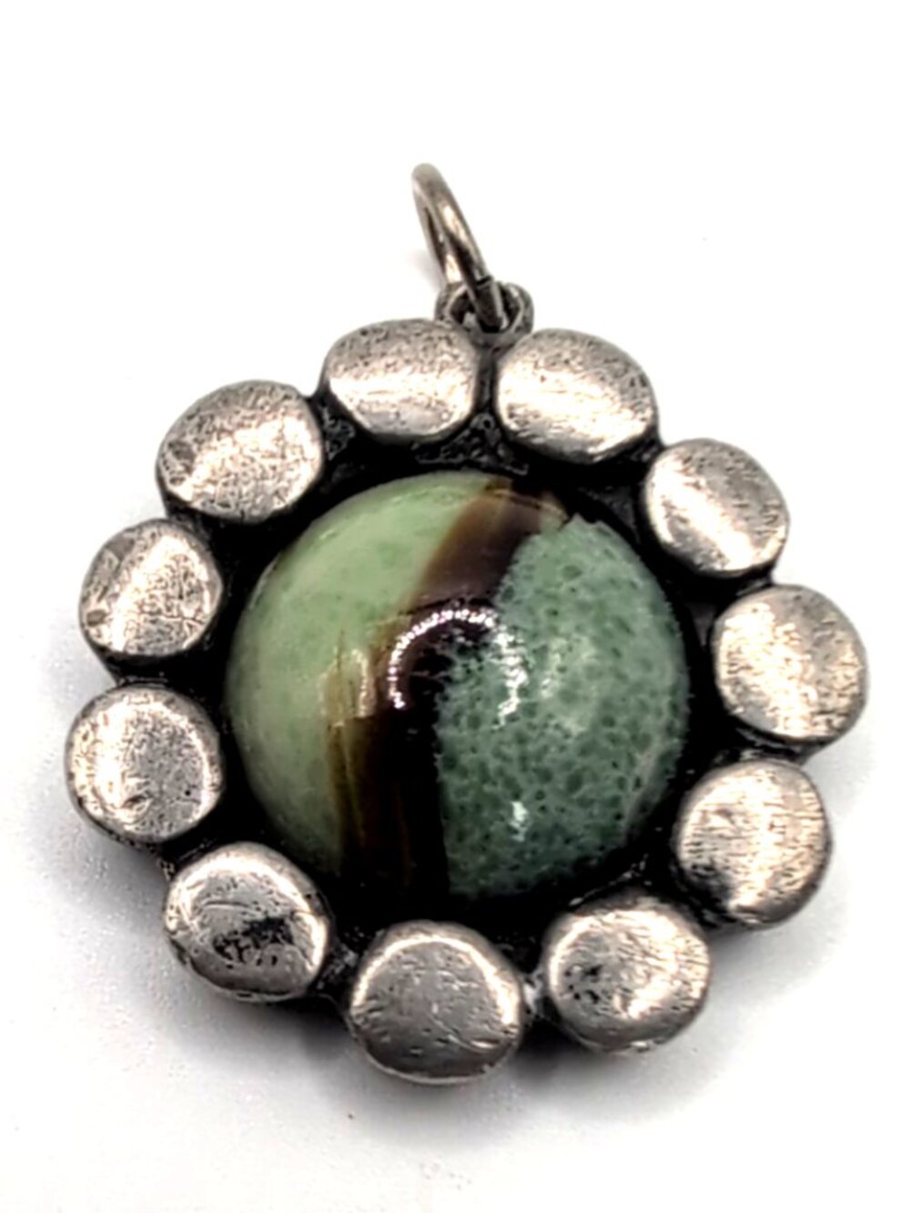 Rare Vintage Bent Larsen Pewter & Cat Eye Stone Danish Modernist Pendant 1.25"